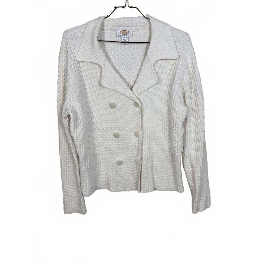 Talbots White Textured double breasted Cardigan Sweater. womens petite Medium